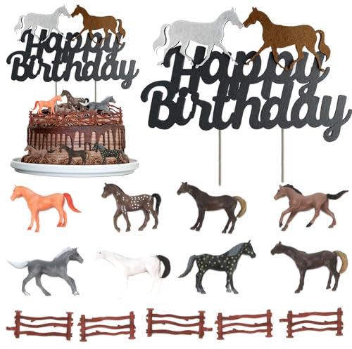 SZSMW Paquet de 15, Décoration de Gâteau Anniversaire Cheval - Adapté aux Déco de Fêtes de Chevaux, Aux Soirées à Thème Animalier, Réutilisables