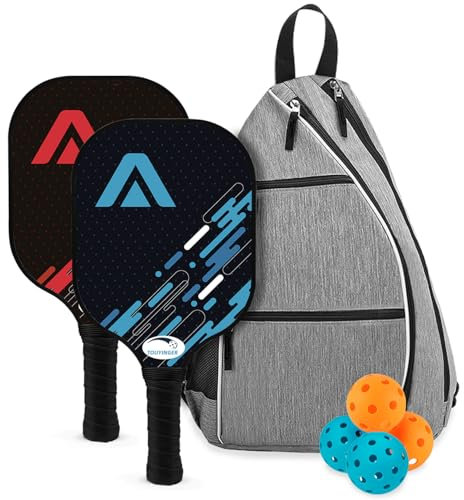 TOUYINGER Palas de Pickleball, Set Con Superficie de Fibra de Vidrio, 4 Pelotas y Bolsa Portátil - Deporte Para Principiantes y Profesionales
