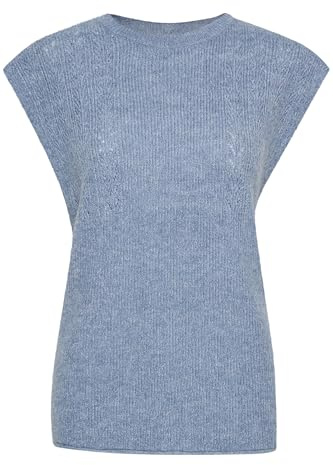 ICHI IHKAMARA Damen Pullunder Strickpullunder Rundhals Loose fit, Größe:M, Farbe:Blue Mirage (184215)