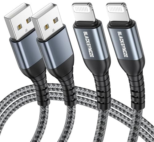 BLACKSYNCZE iPhone Ladekabel 2Stück 1M, Lightning Kabel [MFi Zertifiziert] iPhone Schnellladekabel Nylon USB auf iPhone Kabel für iPhone 14 13 12 11 Pro Max Mini XS XR X SE 2020 8 8 Plus 7 7 Plus 6s