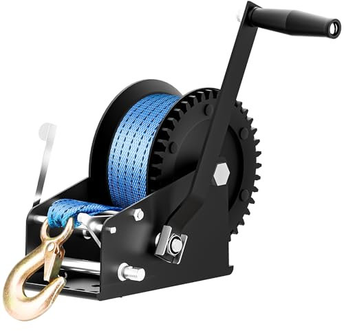 Kit de treuil de remorque de bateau de 1 587,6 kg avec ceinture en polyester de 10 m, cliquet bidirectionnel 4:1/8:1, treuil portable pour bateaux, camions, remorques, camping-car, VTT, jet ski,