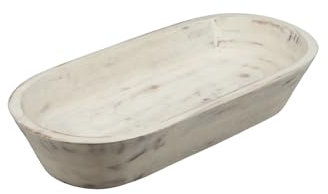 Luxe Designs Acacia Wood Rustic Dough Bowl - Handmade Decorative Bowl for Home Decor, Bathroom, Kitchen Counter, & More (Rustic White, Regular)