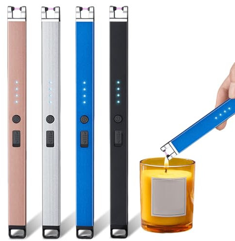 4 Stück Feuerzeug Elektrisch: Leuchtfeuerzeug leuchtet im Dunkeln, USB Aufladbar Feuerzeug mit Sicherheitsschloss, Flammenlose Grillfeuerzeug Lighter für Küche, Desserts, Camping und Grill