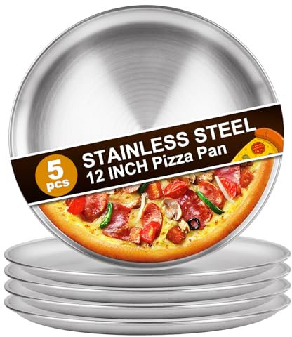 DAJAVE 5Pcs 12 Inch Pizza Tray Stainless Steel Pizza Pan 30cm Pizza Pan Oven Tray Pizza Trays for Oven Non Stick Oven Pizza Tray for Baking, Healthy and Durable, Dishwasher Safe