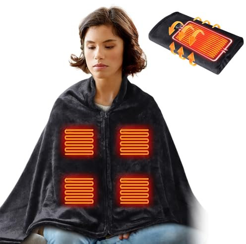 Beheizte Schaldecke mit Reißverschluss, abnehmbarer Hut, USB-beheizte Decke, 3 Temperaturstufen, 2024, verbessert, dick, schnell erhitzt, tragbar, beheizte Decke, Überwurf für Zuhause und Büro (grau)