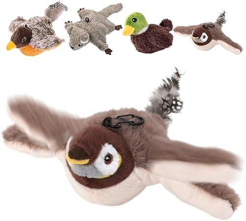 Interactive Chirping Bird Cat Toy, Simulated Chirping Bird Flapping Wings for Indoor Plush Kitten Exercise Flying Pet Toys (Sparrow)