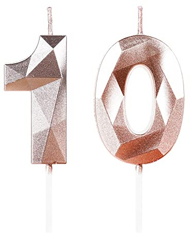 10th Birthday Candles for Cake,Rose Gold Number 10 Candle Decorations Birthday Party,3D Design Birthday Candle for Girls Boys 10th Birthday Theme Anniversary Supplie Decorations