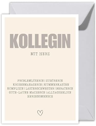 WBdesignz XXL Grußkarte „Kollegin mit Herz“ – zum Abschied, Geburtstag, Jubiläum oder als Dankeschön – moderne Spruchkarte für Arbeitskolleginnen mit Umschlag DIN A4 (XXL DIN A4)