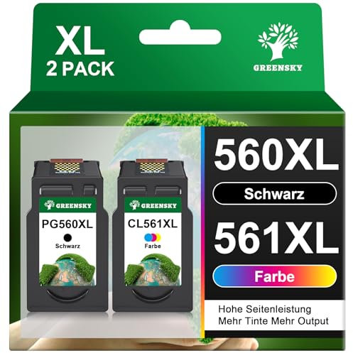 GREENSKY 560 561 Patronen XL Ersatz für Canon Druckerpatronen 560 561 XL PG560XL CL-561XL für Canon Pixma TS5350i Patronen TS5350 TS7450 TS7451 TS7450i TS5351 TS5351i TS5351a TS5352 (1Schwarz, 1Farbe)