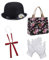 Magisches viktorianisches Kindermädchen-Kostüm-Set – schwarzer Bowlerhut mit Blumen, Fliege, weißen Handschuhen und Teppichtasche, Mary Nanny Weltbuchtag Kostüme für Mädchen, 4-teilig