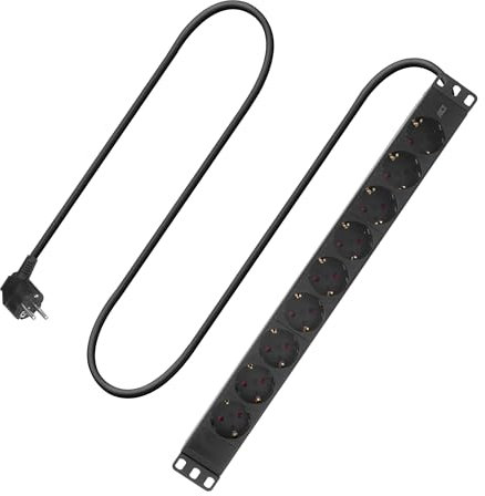 ACT 19 Zoll Steckdosenleiste 9-Fach, 16A/4000W, für 19 Zoll Rack Serverschränke PDU Steckdosenleiste Wandmontage, 3m Kabel – PD3002
