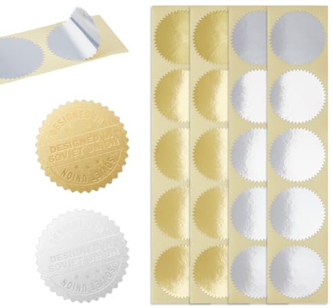 UNICRAFTALE 400 Stück 2 Farben Präge Blanko Aufkleber Metallische Aufkleber Gewelltem Rand Selbstklebende Zertifikatssiegel Geprägte Folienaufkleber Siegelaufkleber Für Prägestempel Weinflaschen