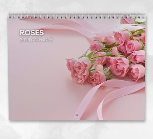Rosen-Kalender 2026: Monatlicher Wandkalender mit Notizen, hängend im A4-Format, inklusive Schlüsseldaten & Feiertagen