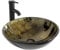 ARTETHYS Bathroom Sink, Countertop Wash Basin, Glass Vessel Washing Bowl Set with Tap, Cabinet Counter Top Sink for Vanity Cabinet Cloakroom Kitchen, Oval Black Gold