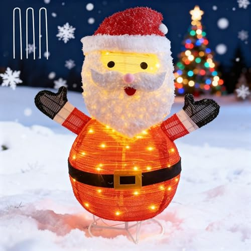 Mini LED Weihnachtsmann 80cm Weihnachtsdeko,Beleuchtete Weihnachtsdekorationen Zusammenfaltbar mit 45 LED-Lichter,Decorations für Innen und Außen Gartendekoration Yard Holiday Décor (Weihnachtsmann)