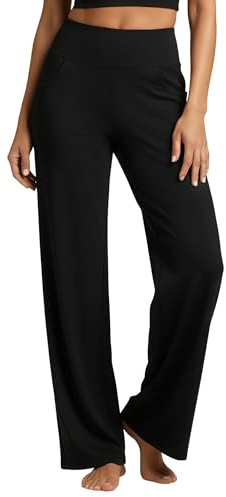FlexVie Yogahose Damen Weites Bein - Damenhose mit Taschen, Elegante Stoffhose & Schlaghose Damen für Yoga, Freizeit & Büro