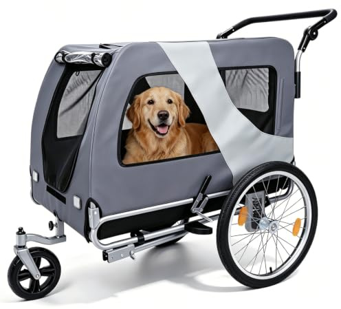 Nobleza 2-in-1 Hundeanhänger & Jogger für Fahrrad – 353L Volumen, 92x60x64 cm Kabine, gefedert, 360° Vorderrad, 600D Oxford, Belastbarkeit 50 kg, für 2-3 Hunde