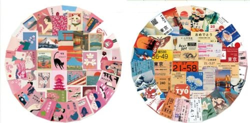 100 Stück Japanische Sticker Set Anime Aufkleber Aesthetic Vintage Sticker für Journal Scrapbooking Laptop,Wasserdichte Vinyl Aufkleber für Wasserflasche Koffer Skateboard DIY Geschenk