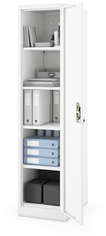 Jan Nowak Aktenschrank Büroschrank Metall, abschließbar, 185 x 60 x 45 cm | Ordnerschrank und Dokumentenschrank, 4 verstellbare Böden je 50 kg, 3-Punkt-Schloss, 2 Schlüssel, Wandmontage