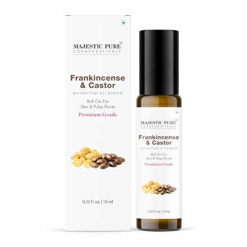 Majestic Pure Frankincense & Castor Oil Roll-On, 10ml Candle Making Scents | Scalp & Skin Roll-On | Stress Relief | On-the-Go Aromatherapy | Nourishing Blend