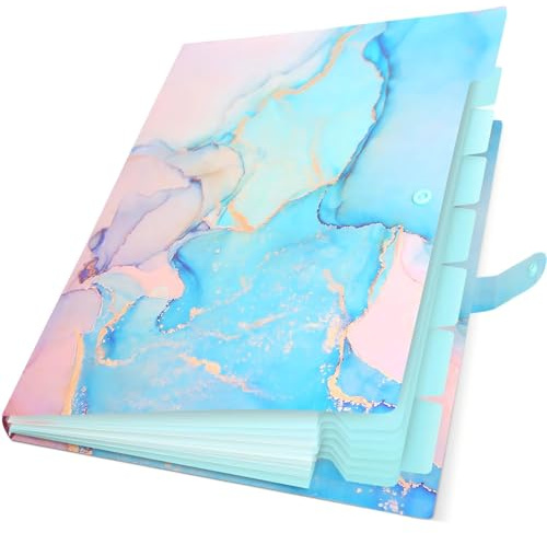 Dokumentenmappe A4 mit 8 Fächern, Patented Marmor-Oberfläche, Langlebige Ordner Mappe mit Etiketten, Tragbares Ordnungssystem für Zuhause, Büro, Schule & Reisen - Mint