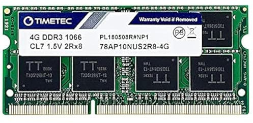 Timetec 4 GB Apple DDR3 1067MHz/1066MHz PC3-8500 CL7 Dual Rank per Mac Book, Mac Book Pro, iMac, Mac Mini (fine 2008, inizio/metà/fine 2009, metà 2010) Memoria SODIMM Aggiornamento RAM MAC