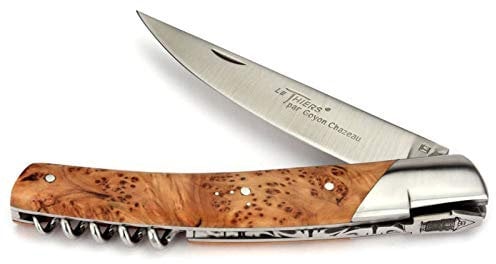Goyon-Chazeau Le Thiers Taschenmesser - 12 cm Modell Le Pirou - Griffschalen Wacholder-Holz - Korkenzieher - Klinge 12C27 Sandvik Stahl - Messer Frankreich