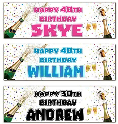 2 personalised birthday banner champagne party poster decoration 18th 21st 30th 40th 50th 60th 70th