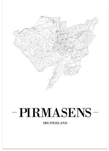 JUNIWORDS Stadtposter - Wähle Deine Stadt - Pirmasens - 21 x 30 cm Poster - Schrift A - Weiß