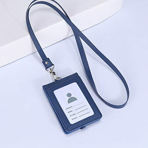 porta badge verticale con cerniera, in pelle sintetica PU, con 1 finestra identificativa, 4 scomparti per tessere, cordino da collo staccabile in poliuretano da 55,9 cm (rosso/blu/grigio/nero), blu
