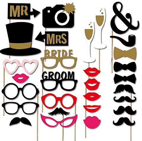 WedDecor 30pcs Party Photo Booth Props – Reusable DIY Photo Signs for Weddings, Birthdays, Baby Showers, Holiday Parties, Bridal & Themed Celebrations with Fun Moments for Lasting Joy