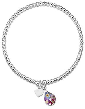 Shrieking Violet® Perlen-Armband in Tropfenform handgefertigt mit echten Veilchen und Vergissmeinnicht Blumen