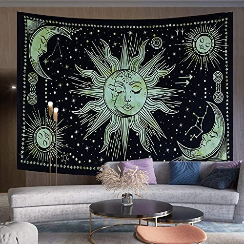 THE ART BOX Boho Deko Teppich Kinderzimmer Schlafzimmer Tagesdecke Aesthetic Bettwäsche Wandteppich Tumblr Wanddeko Wohnzimmer indie room decor, 100% Baumwolle, Grün, 75X100 Cm