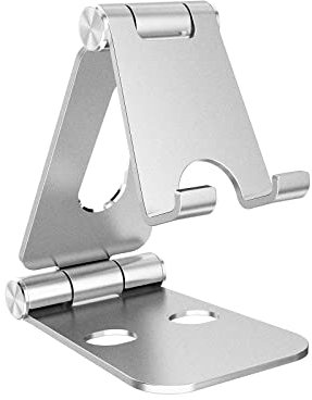 Simpeak Support Téléphone, Petit Support Dock Uniquement Compatible avec Téléphone Portable, Support Téléphone Bureau, Support Smartphones Aluminium - Argent