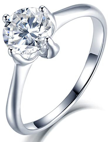 Skcess Engagement Ring Sterlingsilber, Ringe Vintage Weißes Gold Unregelmäßige Krallen Zirkonia Verlobungsringe Größe 60 (19.1)