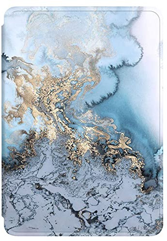 Hülle für Kindle Paperwhite 2015/2013/2012 Flip Silikon Schutzhülle, Auto Aufwachen oder Schlafen Magnetisch TPU Case, Blaues Gold Marmor Pfingstrose Muster Hülle Kindle Paperwhite 7./6./5. Gen (1)