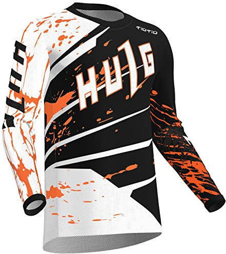 HULG Motocross-Trikot Für Herren | MTB Mountainbike 100% Hochwertiges Polyestergewebe | Atmungsaktives Material, Schnell Trocknend, Antibakteriell |Lange ÄrmelJersey (Orange,L)