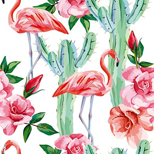 ReWallpaper 44.5CM X 3M Selbstklebende Fototapete Kinderzimmer Selbstklebende Tapete Flamingo Rosa Kaktus Tapete Kinderzimmer Mädchen Wanddeko Wandtapete Schlafzimmer Tapeten Klebefolie Blumen Möbel