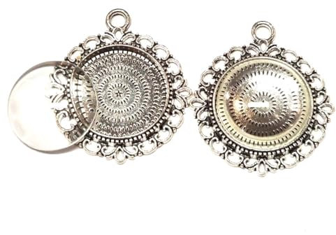 8 Teile 4 Stück Charm Leere Lünette Tablett Medaillons Metall Anhänger Fassungen Schmuck 20mm Runde 4 Stück Klar Glas Cabochon Bastelset (Silber Modell-7)