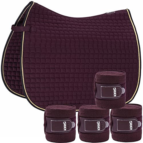 Eskadron Set Cotton Contrast Schabracke mit Fleecebandagen in BlackBerry, Größe:Pony Dressur (PD)