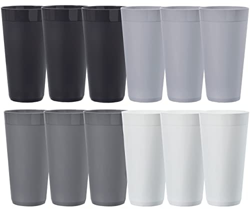 US Acrylic Newport 32 ounce Unbreakable Plastic Stackable Iced-Tea Tumblers in Grey Stone | Set of 12 Drinking Cups | Reusable, BPA-free, Made in the USA, Top-rack Dishwasher and Microwave Safe