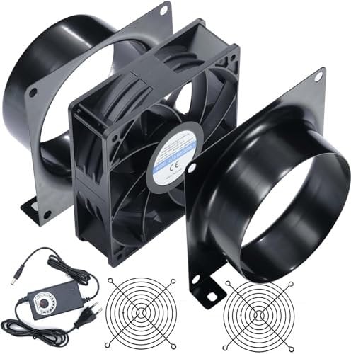 Ventilatore Assiale, 3000RPM 120 * 38mm DC Ventola di Scarico con Adattatore CA/CC, Dimmer Continuo per Laser 3D, Cabina di Verniciatura, Tenda da Coltivazione, Progetto fai da te… (Kit Spina EU Nera)