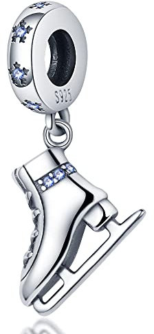 BEEUVIP Damen Weiße Schlittschuhe Schuh Dangle Charm Anhänger für Armband 925 Sterling Silber Geburtsstein Charms Beads passend für Armband