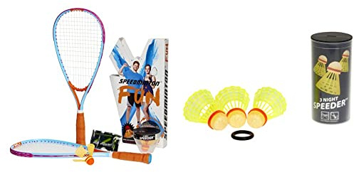 Speedminton 505586 Fun Set - Alternative zu Beachball/Federball & Sport 3er Speeder Night Tube Speedminton Bälle, Gelb/Rot, Einheitsgröße EU