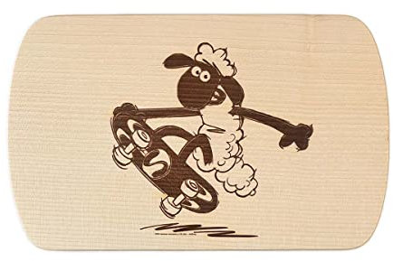 Shaun das Schaf mit Skateboard personalisiertes Frühstücksbrett Vesperbrett Brotbrett Brotzeit