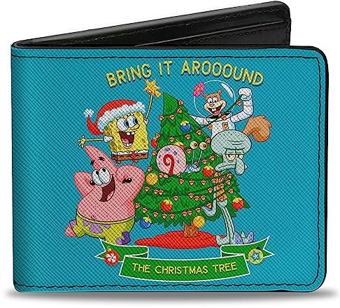 Buckle-Down Nickelodeon Geldbörse Bifold SpongeBob Schwammkopf The Christmas Tree Group Pose Blau Veganes Leder, Blau, 4.0 x 3.5, Casual