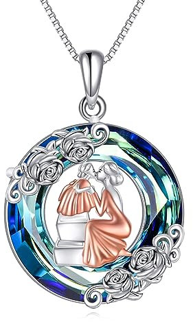 YAFEINI Kette für Mutter und Tochter Sterling Silber Rosen Blumen Kristall Mutter Anhänger Halskette Schmuck Geschenke für Mutter und Tochter