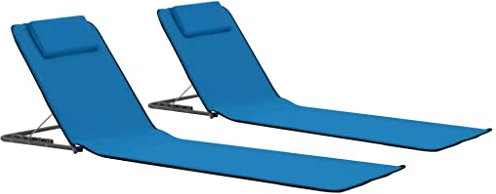 FIRBNUS Klappbare Strandmatte 2 STK. Stahl&Stoff Blau Sonnenliege Strand Strandmatte Faltbar Strandmatte mit Lehne Strandmatte Klappbar Strandmatten Faltbar Strandmatte 2er Set Verstellbar