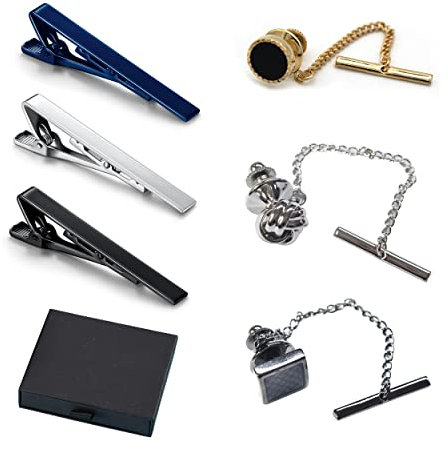 6 Stück Krawattennadeln für Herren, Krawattenklammern für Männer, Krawattenklammer Krawattenhalter Krawattennadel mit Kette Set für Normale Krawatten Valentinstag Vatertag Weihnachten Geschenk