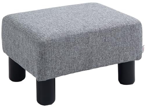 HOMCOM Pouf Repose-Pied Tabouret Bas en Tissu de Lin capacité de Charge 110 Kg 40 x 30 x 24 cm Gris
